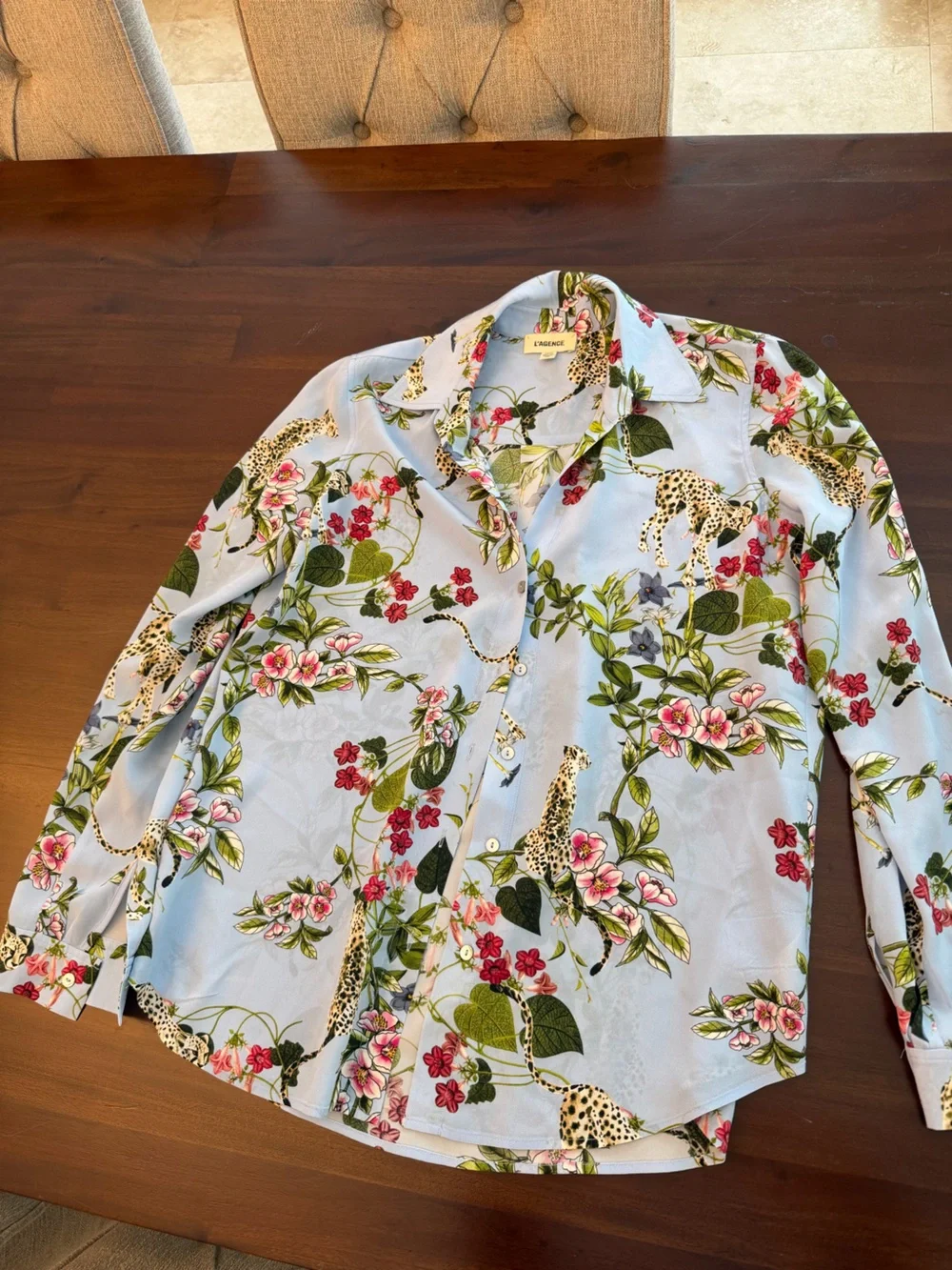 L'Agence Nina Long Sleeve Blouse in Sky Blue Jungle